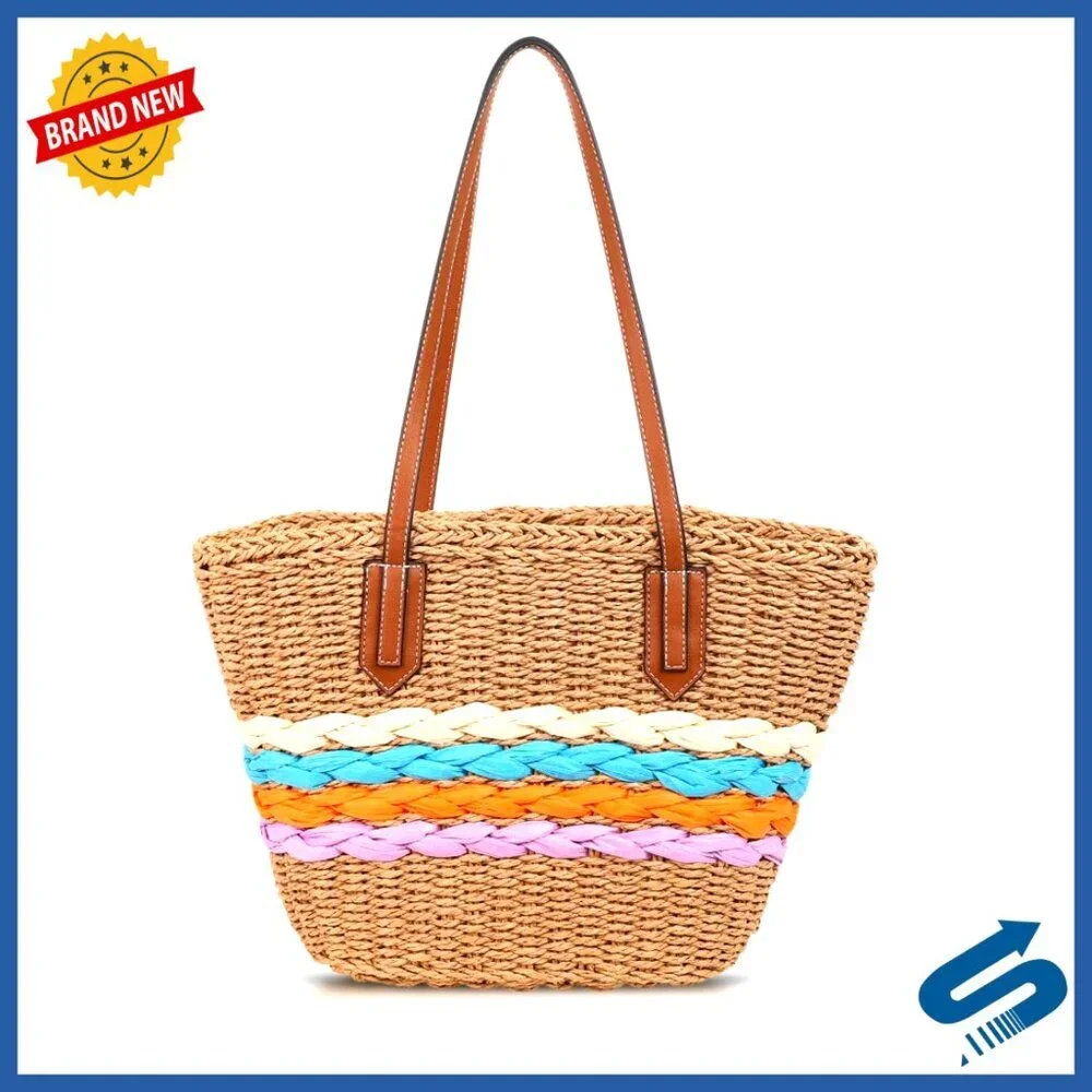 Woven Raffia Straw Tote Bag Boho Chic Summer Beach Vacation Travel Essential